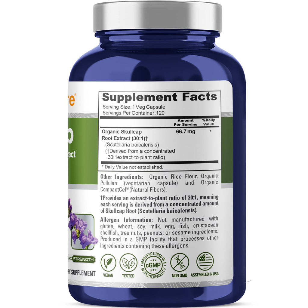 NusaPure Organic Skullcap Root 30:1 Extract, 66.66 mg Per Veggie Caps 120 Count (Non-GMO, Vegan)