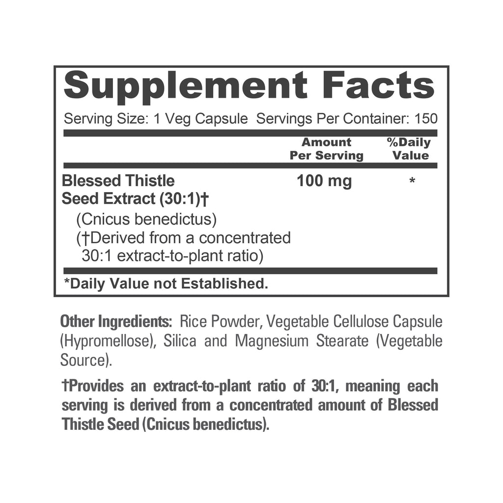 NusaPure Blessed Thistle Seed 30:1 Extract, 100 mg Per Veggie Caps 150 Count (Non-GMO, Vegan)