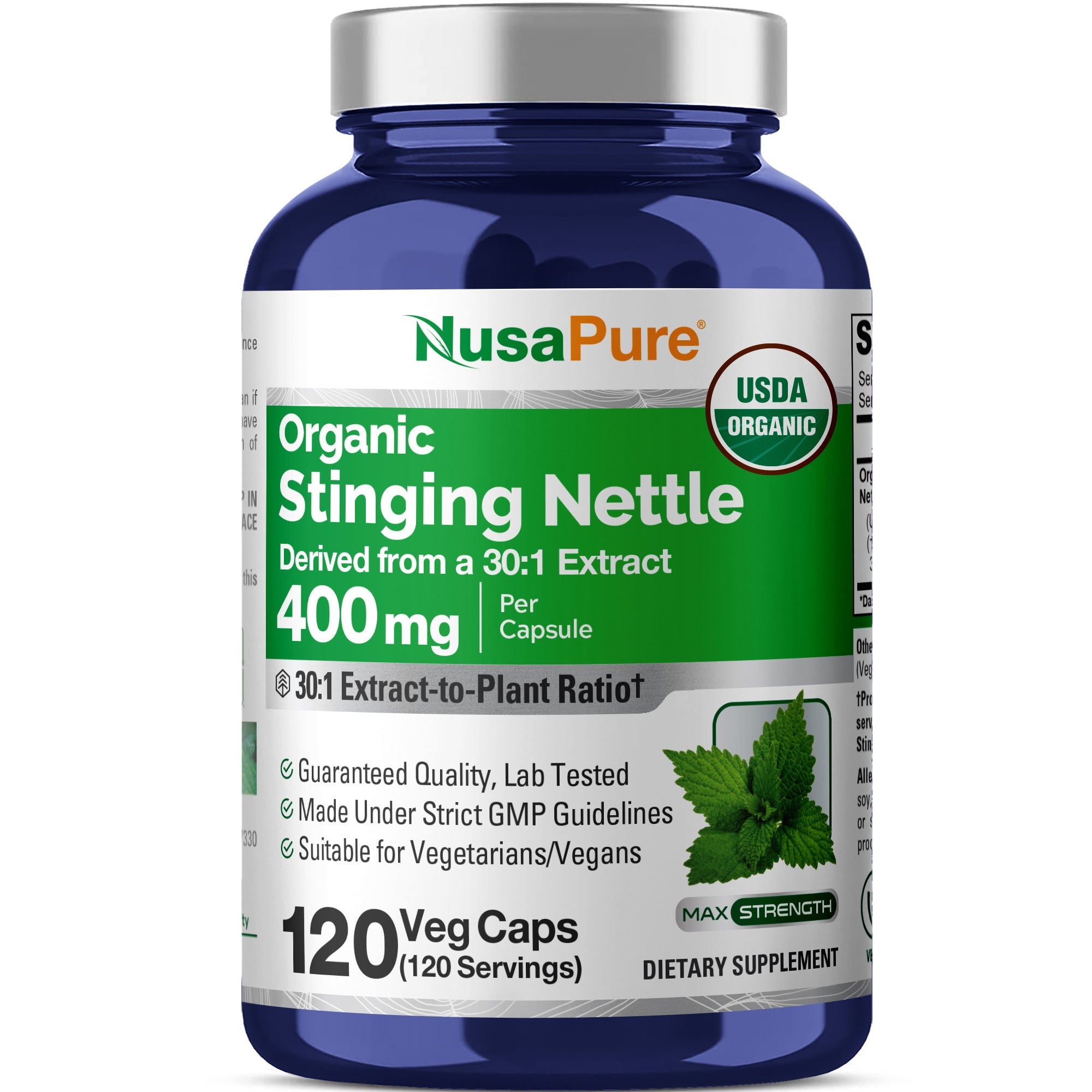 NusaPure USDA Organic Stinging Nettle 30:1 Extract, 400 mg 120 Veg Caps Suitable for Vegetarians and Vegans, Non-GMO