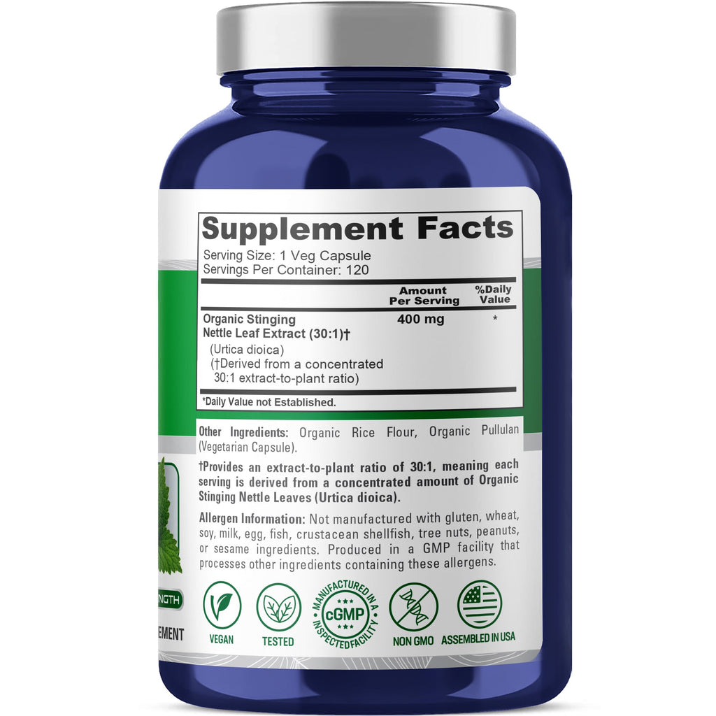 NusaPure USDA Organic Stinging Nettle 30:1 Extract, 400 mg 120 Veg Caps Suitable for Vegetarians and Vegans, Non-GMO