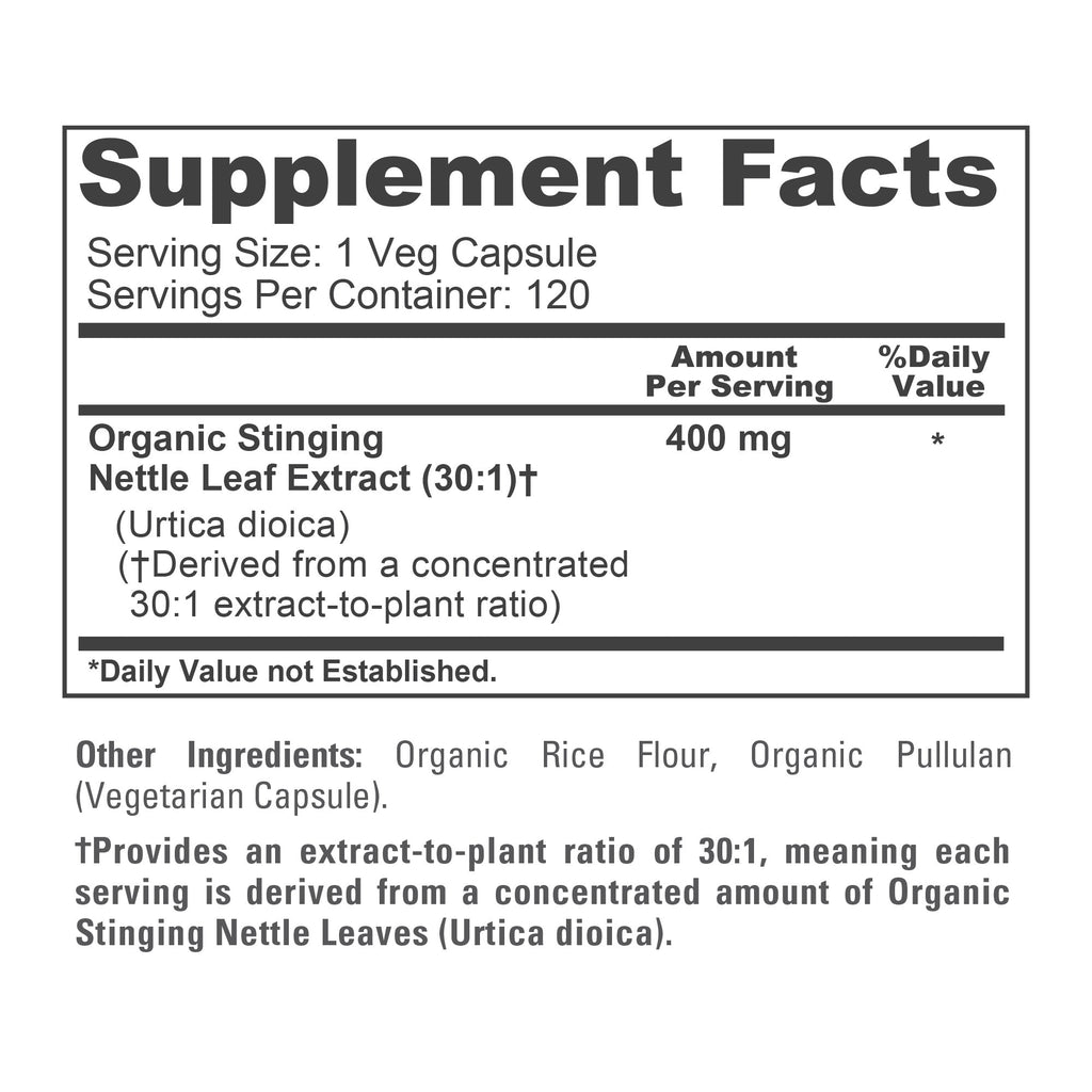 NusaPure USDA Organic Stinging Nettle 30:1 Extract, 400 mg 120 Veg Caps Suitable for Vegetarians and Vegans, Non-GMO