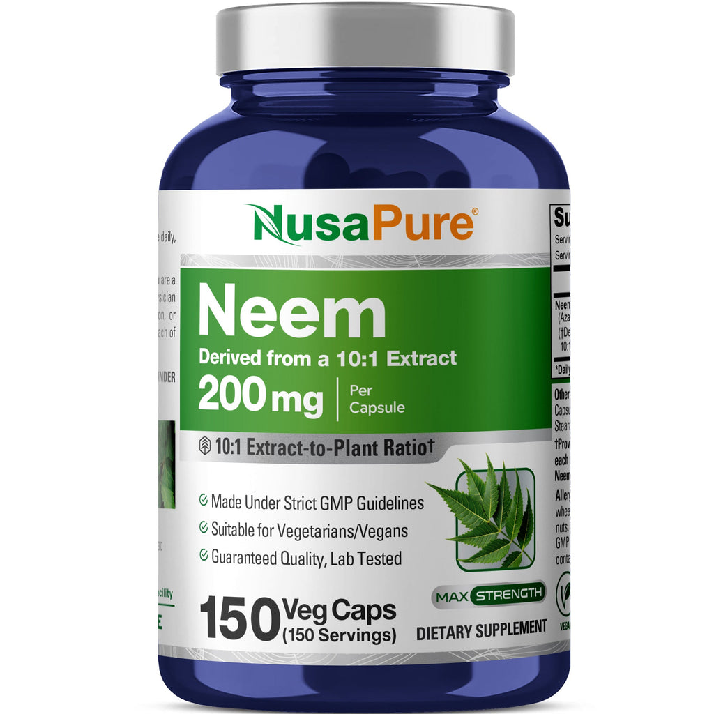 NusaPure Neem Leaf Root 10:1 Extract, 200 mg 150 Veggie Capsules|Herbal Supplement|Non-GMO, Vegan