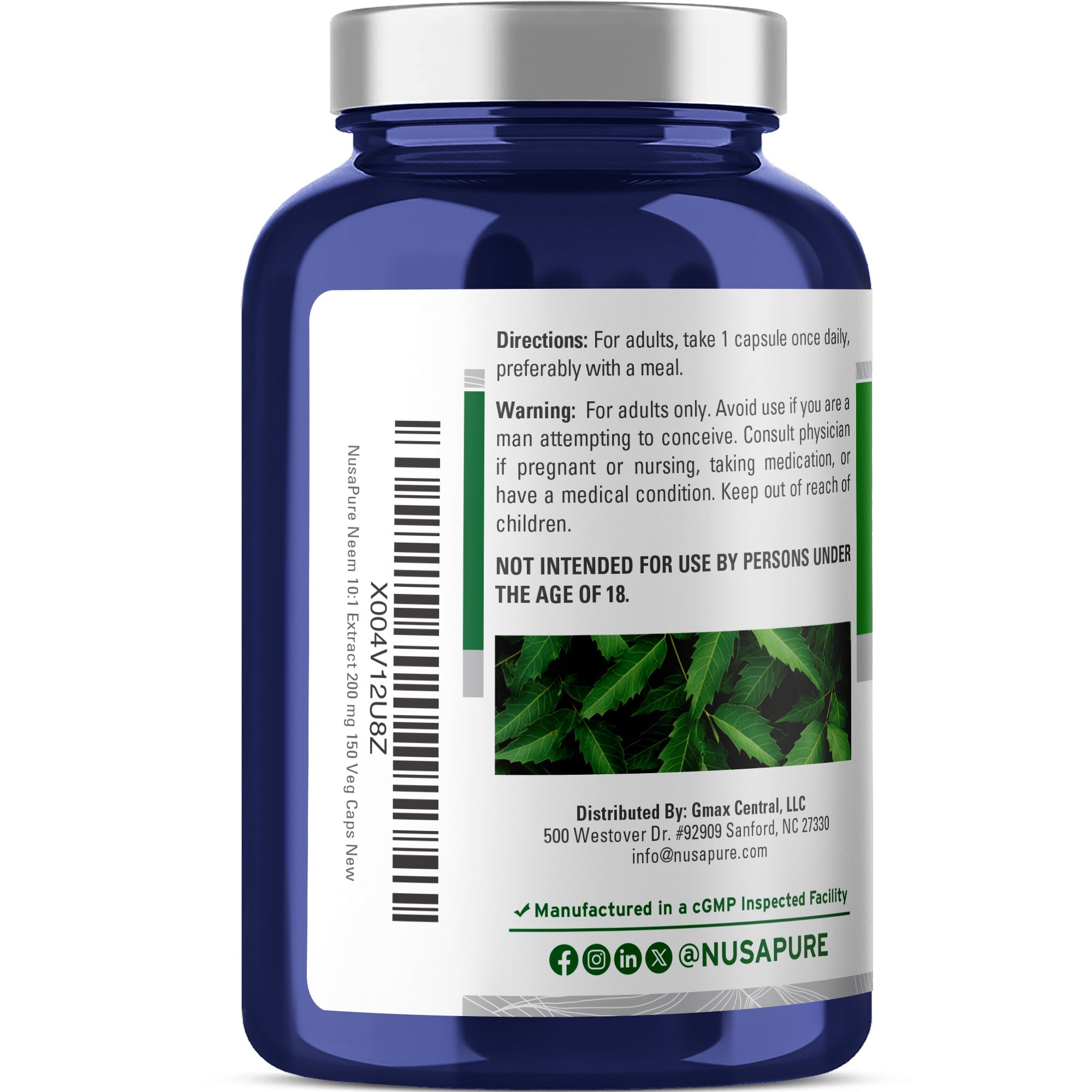 NusaPure Neem Leaf Root 10:1 Extract, 200 mg 150 Veggie Capsules|Herbal Supplement|Non-GMO, Vegan
