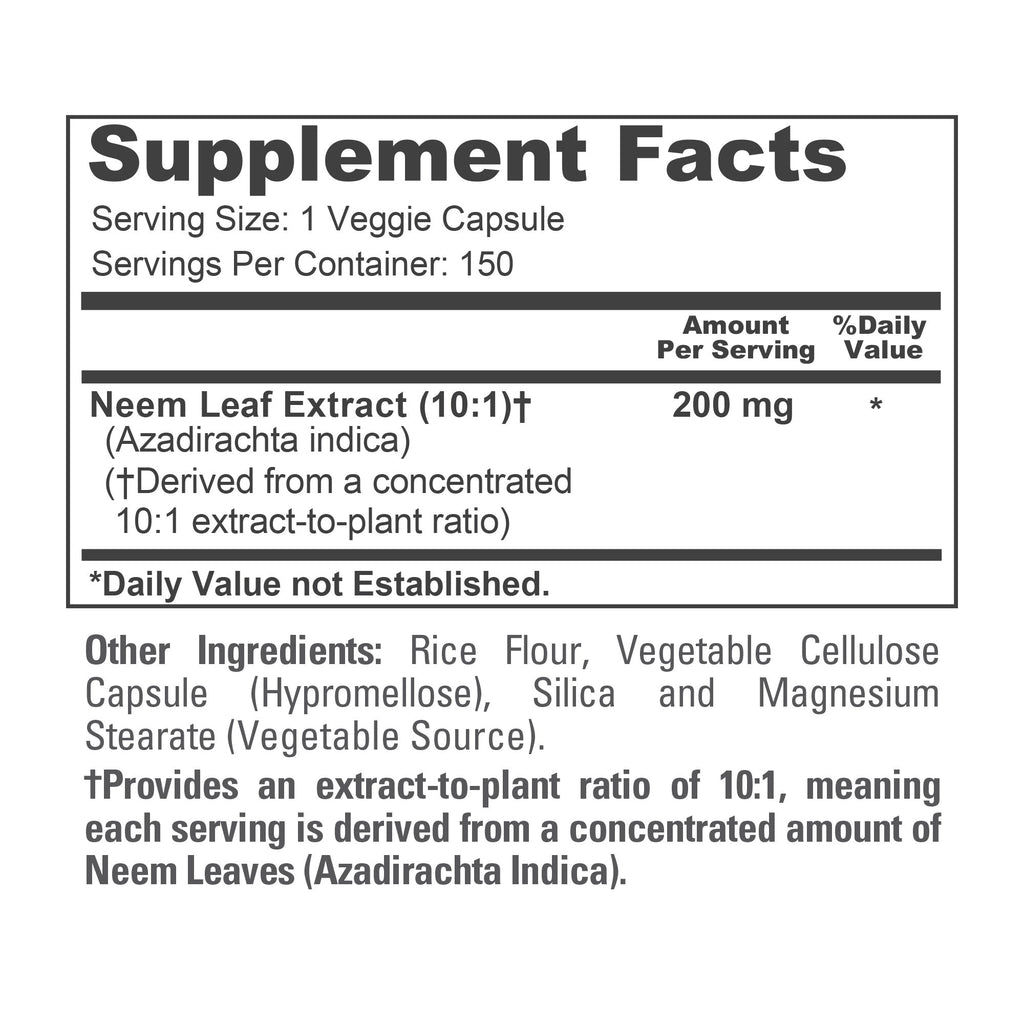 NusaPure Neem Leaf Root 10:1 Extract, 200 mg 150 Veggie Capsules|Herbal Supplement|Non-GMO, Vegan