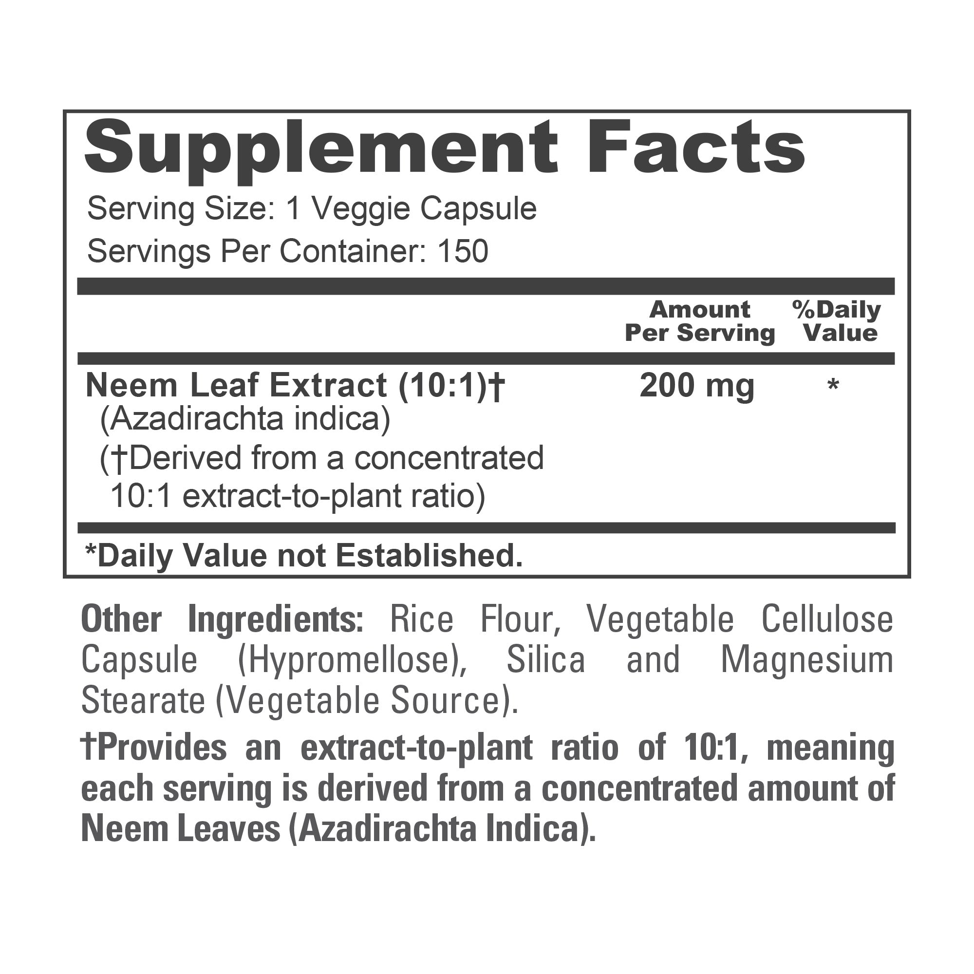 NusaPure Neem Leaf Root 10:1 Extract, 200 mg 150 Veggie Capsules|Herbal Supplement|Non-GMO, Vegan