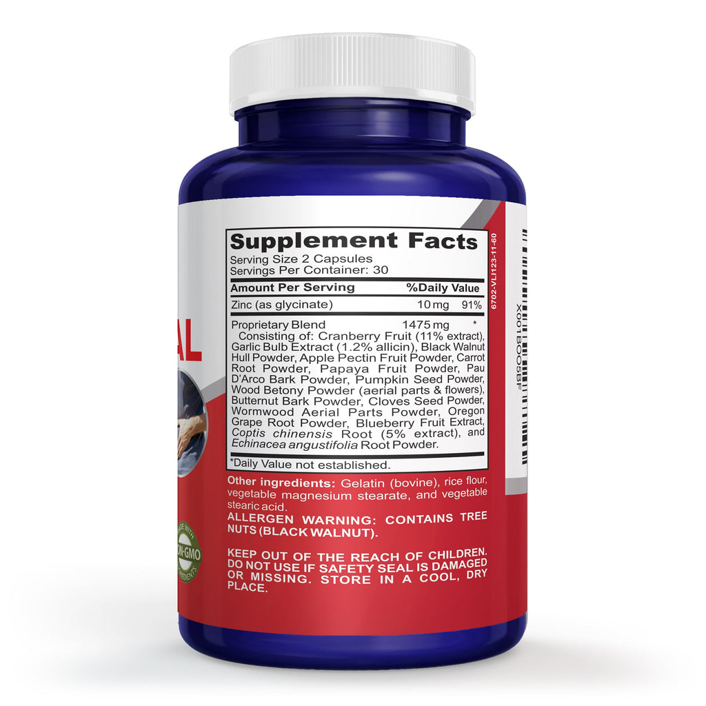 NusaPure Intestinal Support for Humans (Non-GMO), Wormwood, Garlic, Black Walnut Hull, 60 Capsules