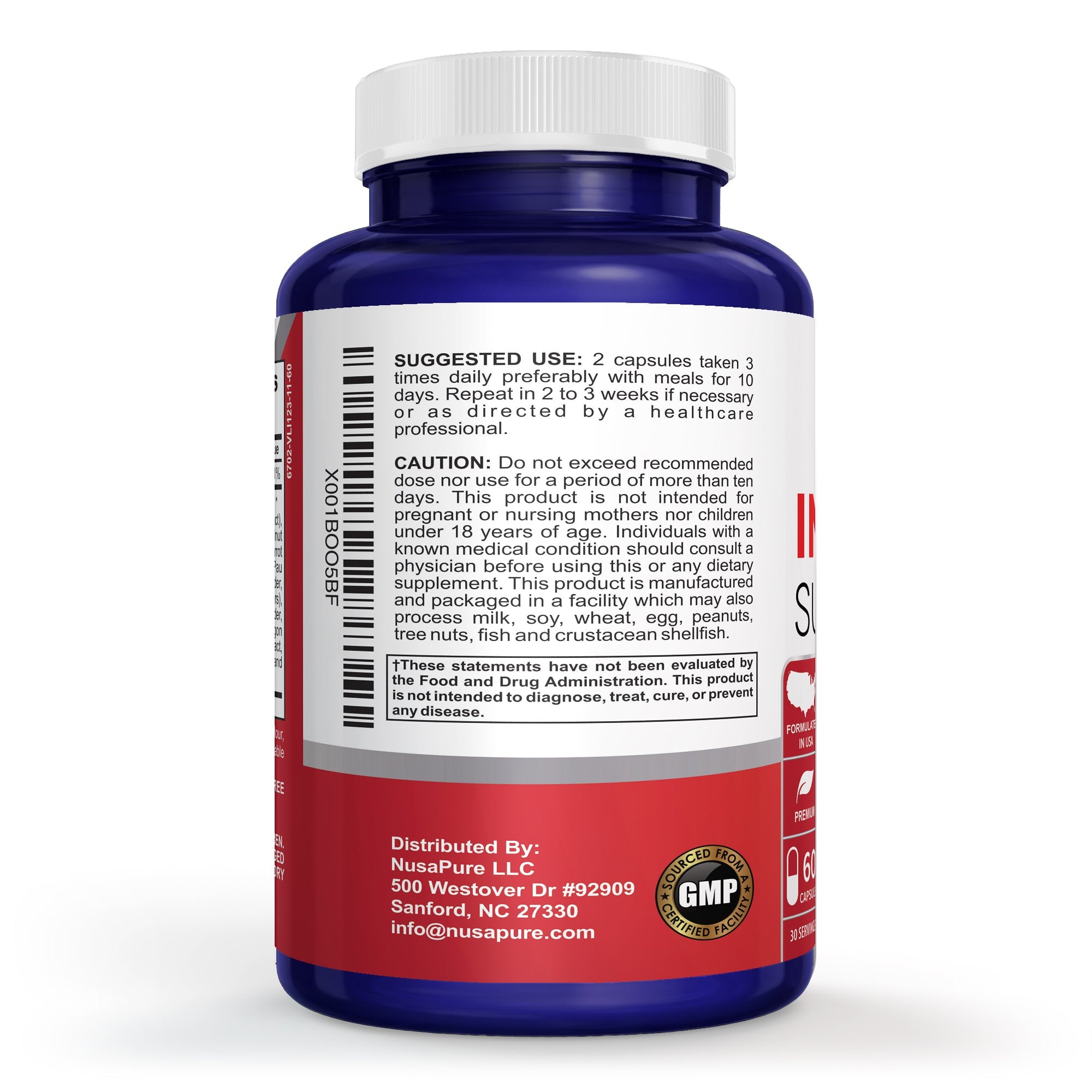 NusaPure Intestinal Support for Humans (Non-GMO), Wormwood, Garlic, Black Walnut Hull, 60 Capsules