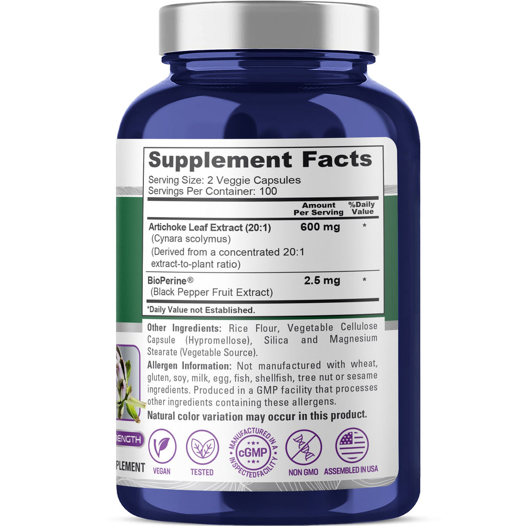 NusaPure Artichoke 20:1 Extract, 600 mg 200 Veggie caps (Non-GMO, Gluten Free)