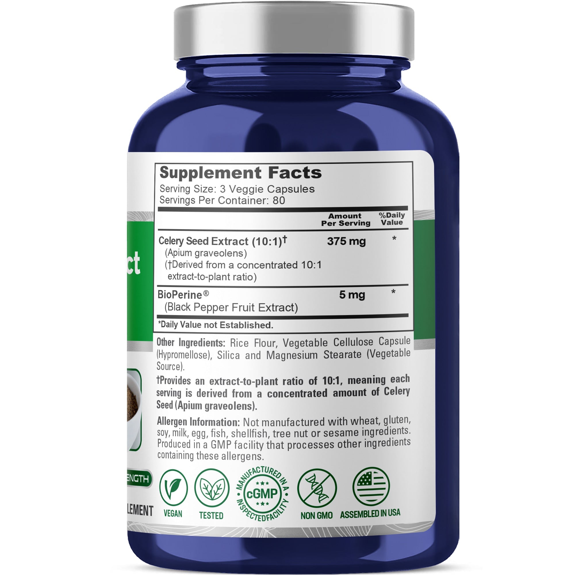 NusaPure Celery Seed Capsules 10:1 Extract, 375 mg, 240 Veggie Caps, Non-GMO, Vegan