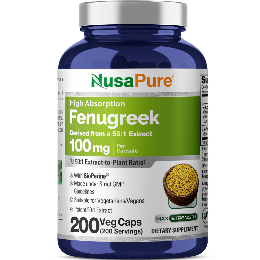 NusaPure Fenugreek Capsules, 50:1 Extract, 100 mg, 200 Veggie Caps, Non-GMO, Vegan