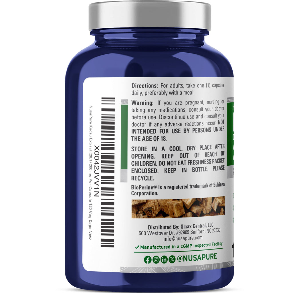 NusaPure Kudzu Root 20:1 Extract, 200 mg - 120 Veggie Capsules (Non-GMO, Vegan, Bioperine)