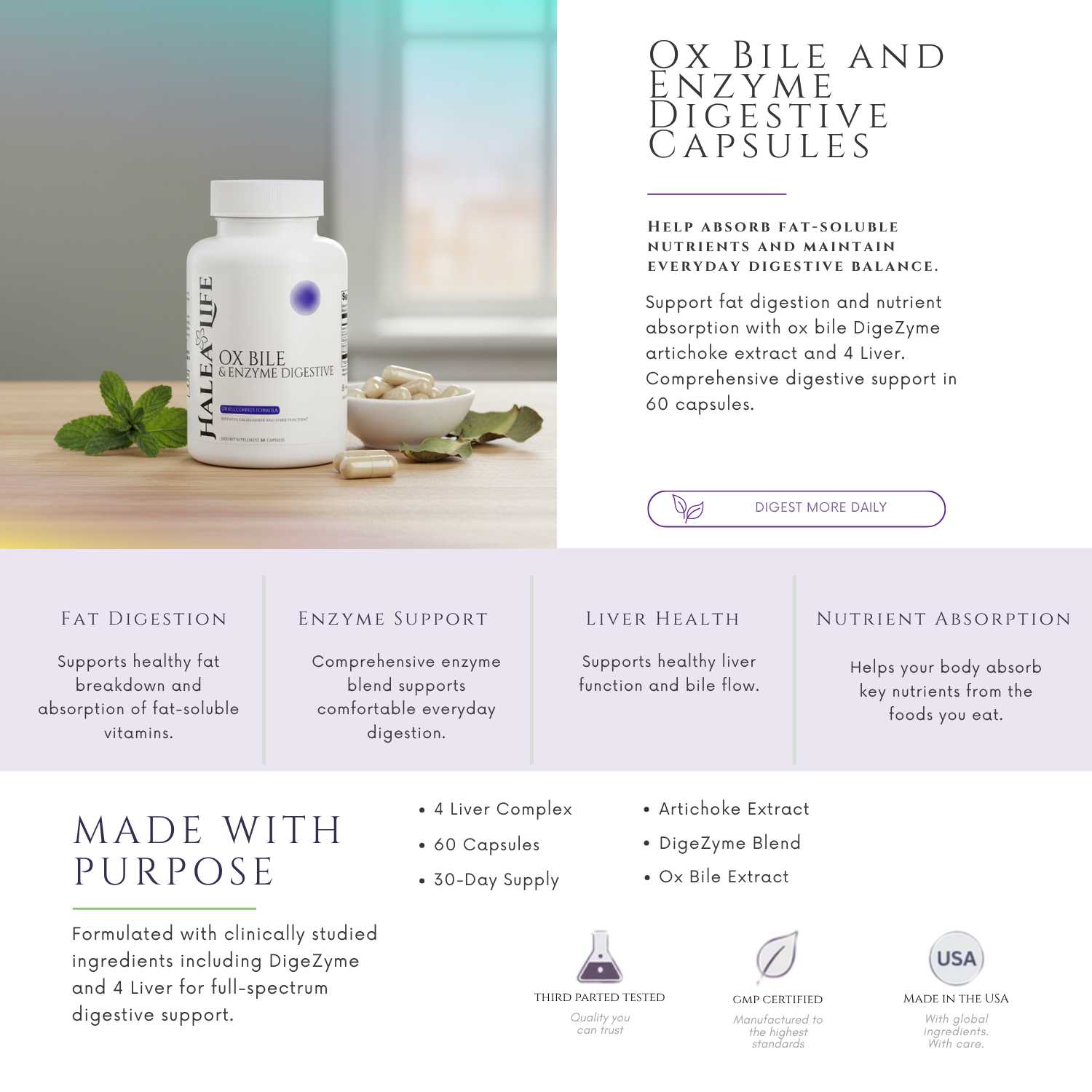 Ox Bile and Enzyme Digestive Capsules