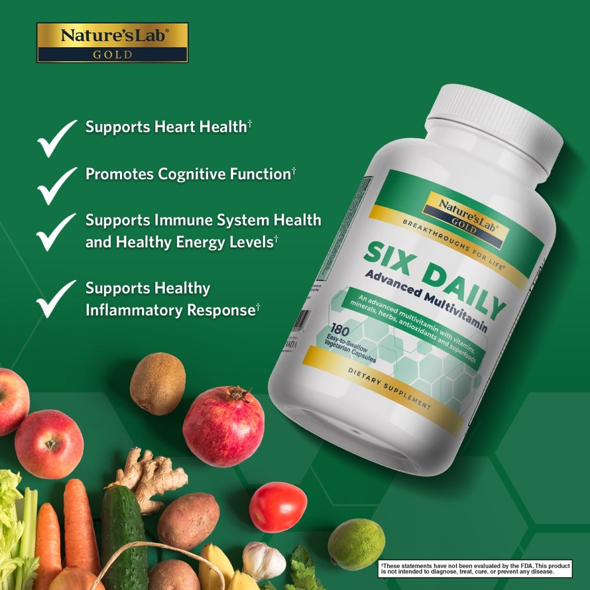 Nature's Lab Gold Six Daily Advanced Multivitamin - 180 Capsules