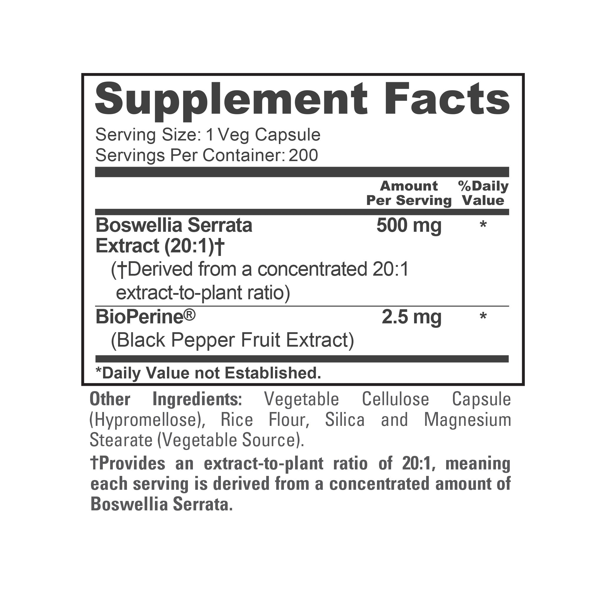 NusaPure Boswellia Serrata 500 mg Per Veggie Caps 200 Count (Ext. 20:1, Non-GMO, Vegan, Bioperine) Ayurvedic Herb: Indian Olibanum, Frankincense