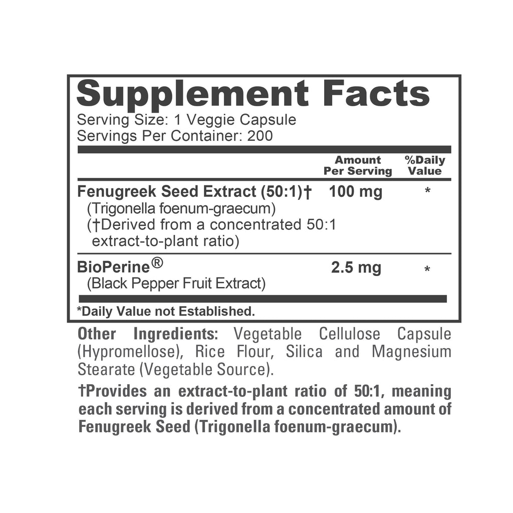 NusaPure Fenugreek Capsules, 50:1 Extract, 100 mg, 200 Veggie Caps, Non-GMO, Vegan