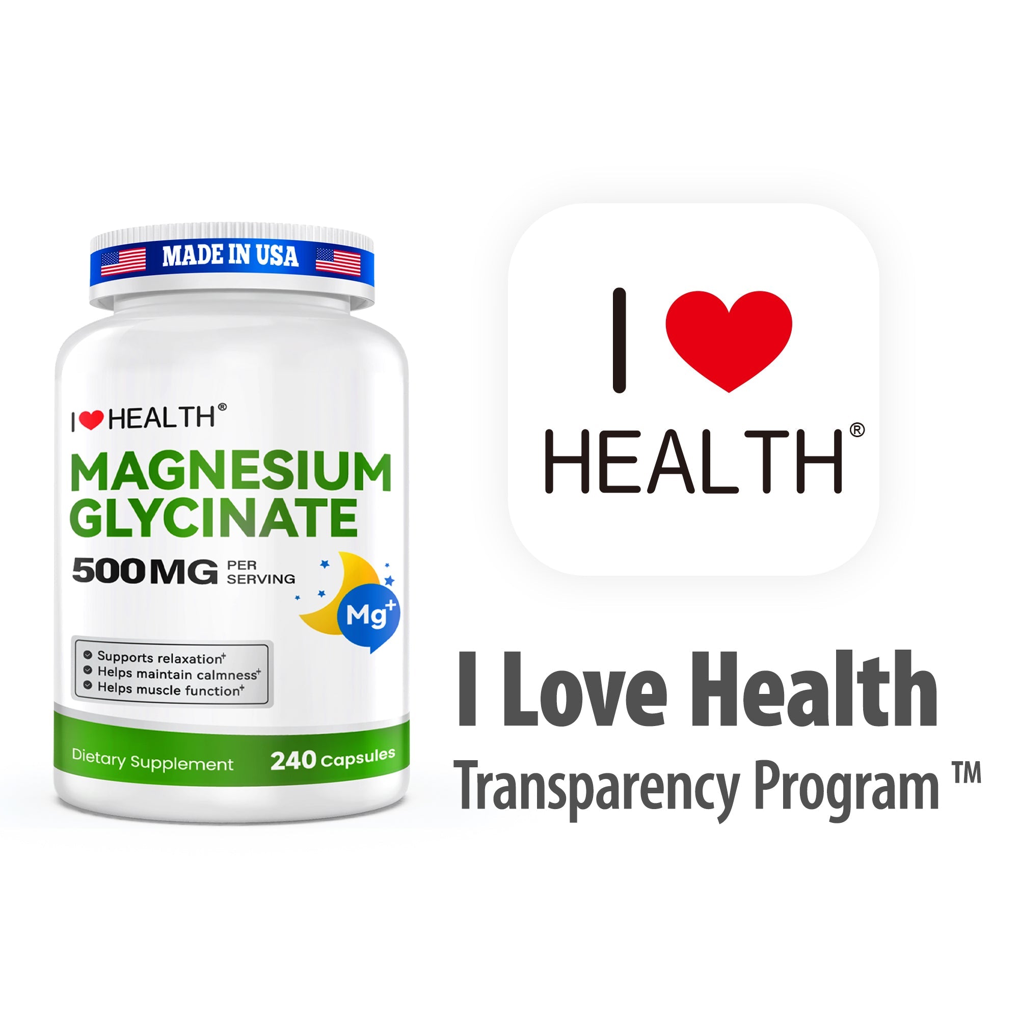 Magnesium Glycinate  – 240 Capsules – High Absorption Magnesium Supplement  – Gentle on Stomach – Made in USA