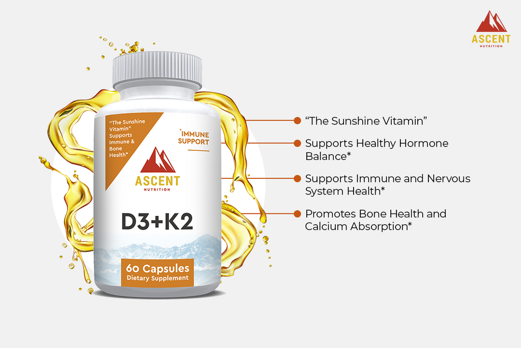 D3 + K2, 60 Capsules, 125 mcg D3 + 100 mcg K2