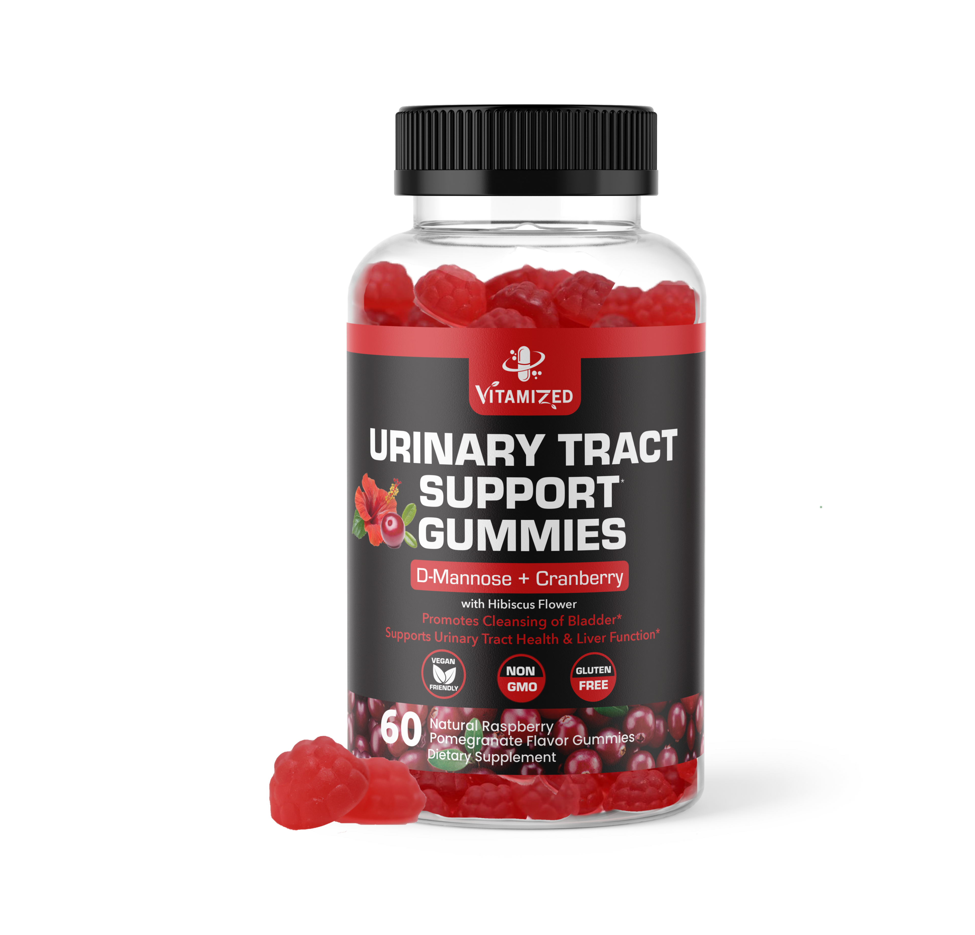 Powerful Cranberry Gummies  with D-Mannose - Urinary Tract Health - Fast-Acting Bladder Support Supplement - 60 Count
