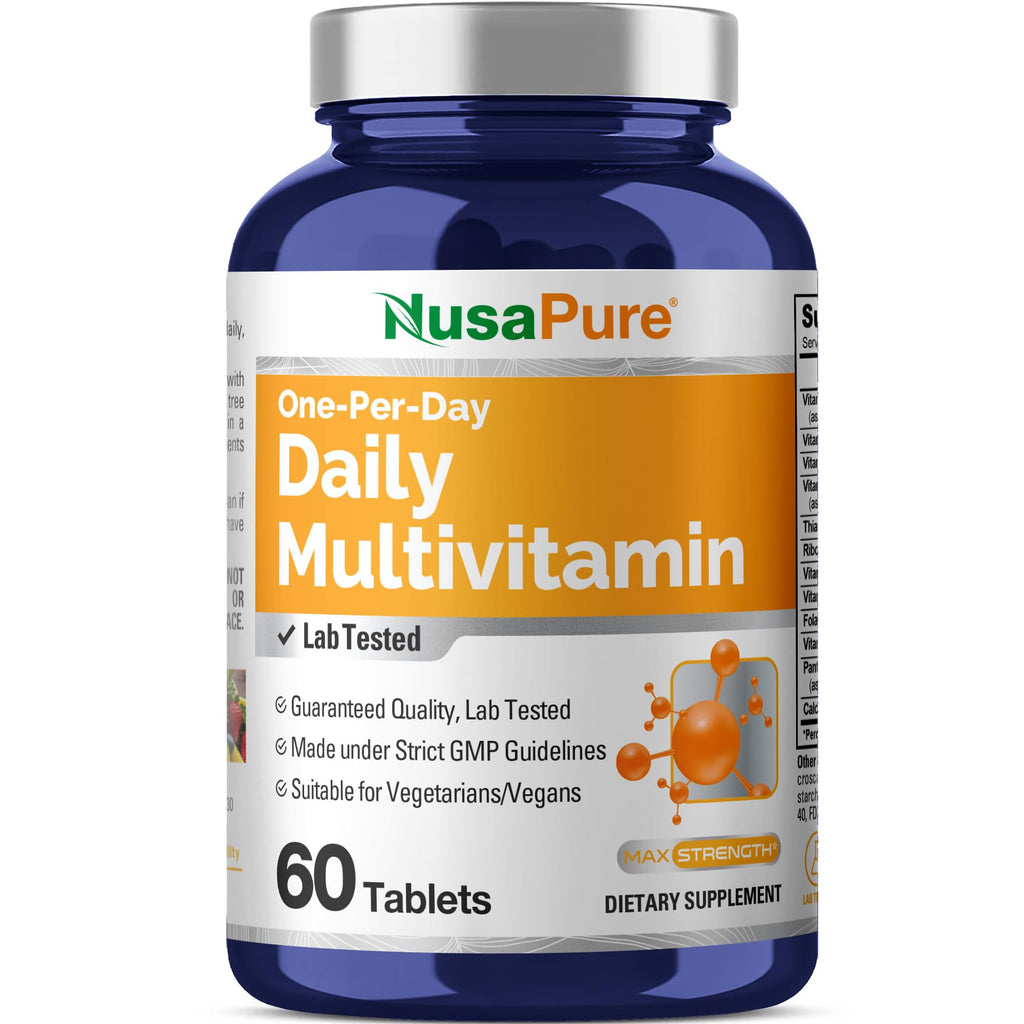 NusaPure Daily Multivitamin with Vegetable Magnesium Stearate - Suitable for Vegetarian/Vegan, Non-GMO - 60 Tablets