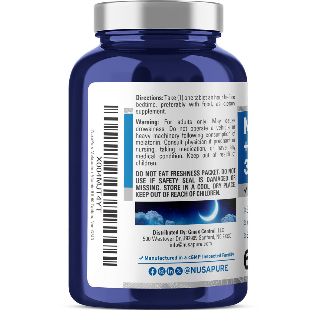 NusaPure Melatonin 3 mg 60 Tablets Vegetarian/Vegan, Non-GMO