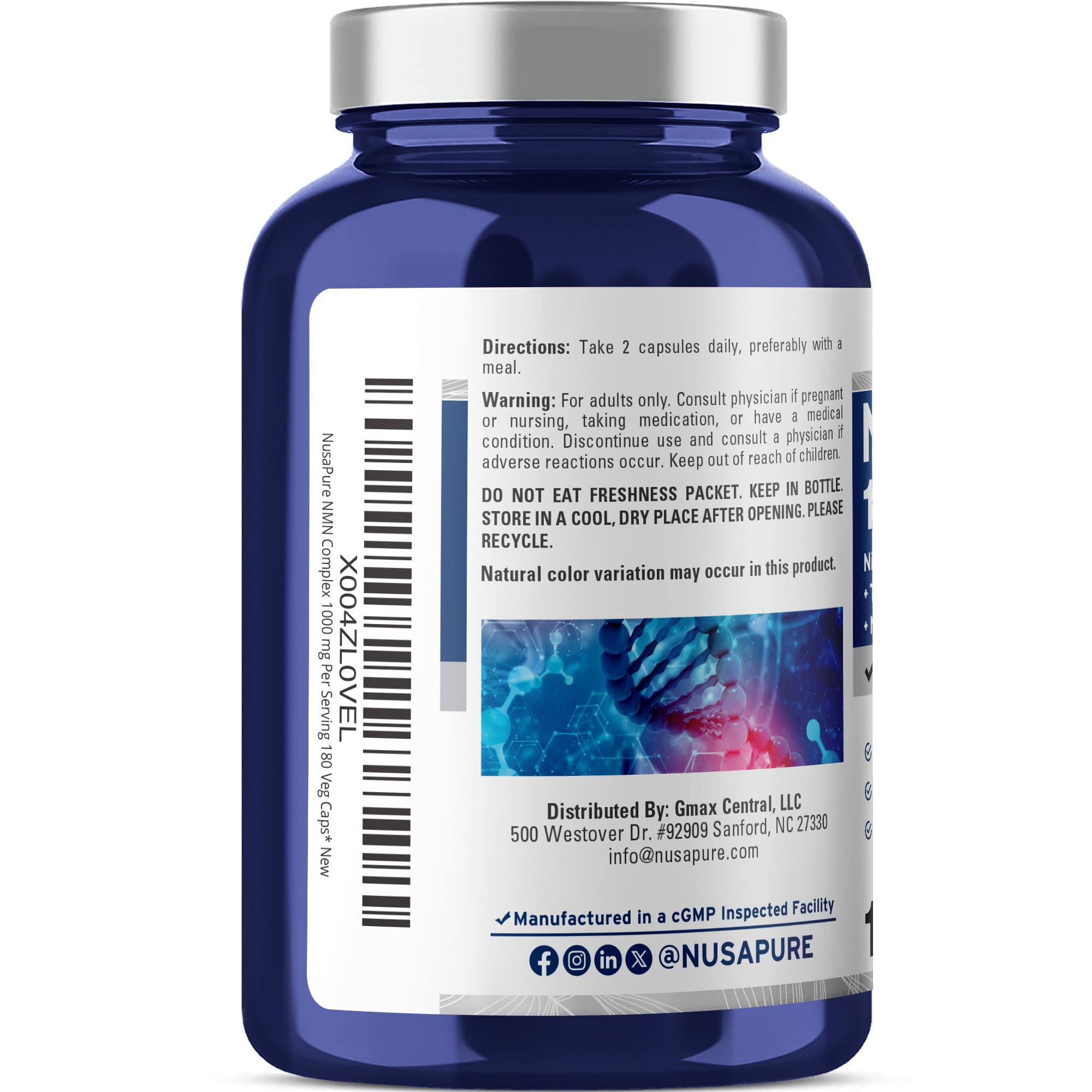 NusaPure NMN Complex 1,000 mg per Serving with Resveratrol, Turmeric Root, Quercetin & BioPerine, 180 Vegan Capsules (90 Servings) – Non-GMO, Vegan, Lab Tested, Made in cGMP Facility