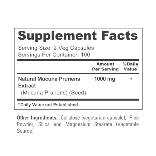 NusaPure Mucuna Pruriens 1000mg 200 Veggie Caps (Non-GMO, 100% Vegetarian, Vegan)