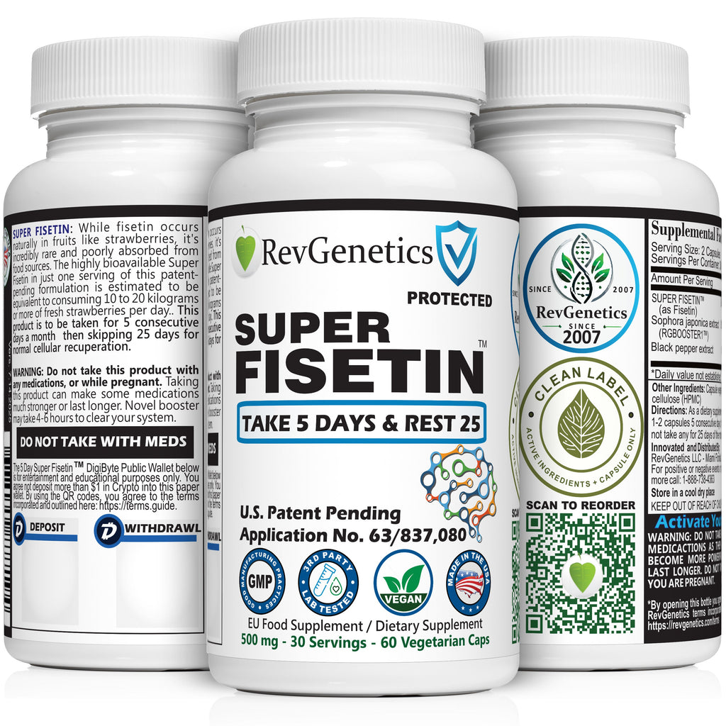 Super Fisetin 500mg - 6 Month Senolytic Supplement - Supports Cellular Health & Longevity - GMP-Certified - Destroy Zombie Cells - For Anti-Aging by RevGenetics