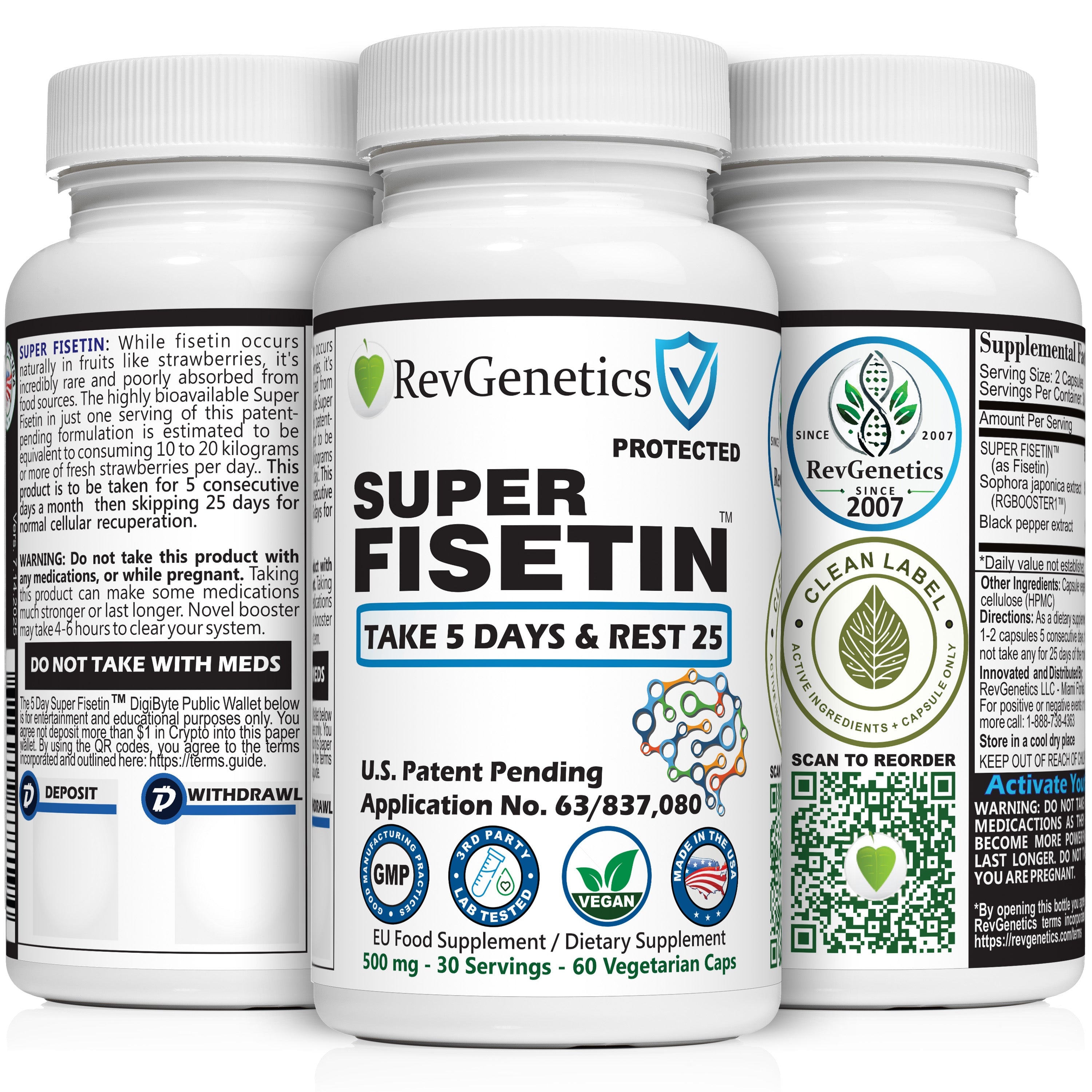 Super Fisetin 500mg - 6 Month Senolytic Supplement - Supports Cellular Health & Longevity - GMP-Certified - Destroy Zombie Cells - For Anti-Aging by RevGenetics