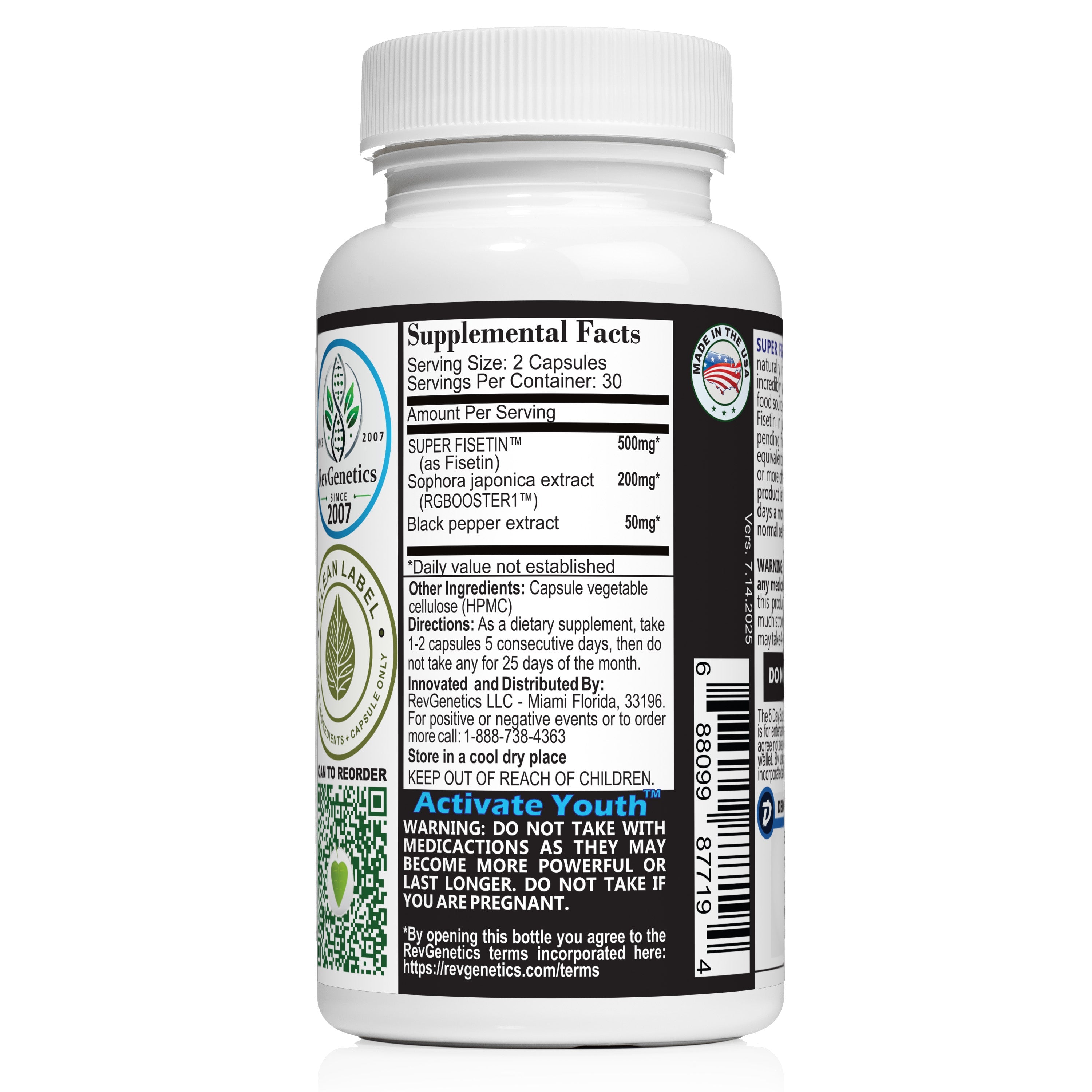 Super Fisetin 500mg - 6 Month Senolytic Supplement - Supports Cellular Health & Longevity - GMP-Certified - Destroy Zombie Cells - For Anti-Aging by RevGenetics